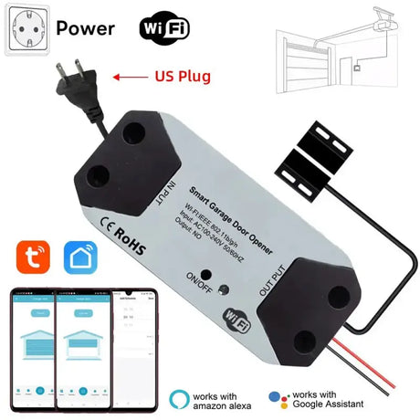 A close up of a power strip with a phone connected to it