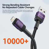 a purple cable with a black cord
