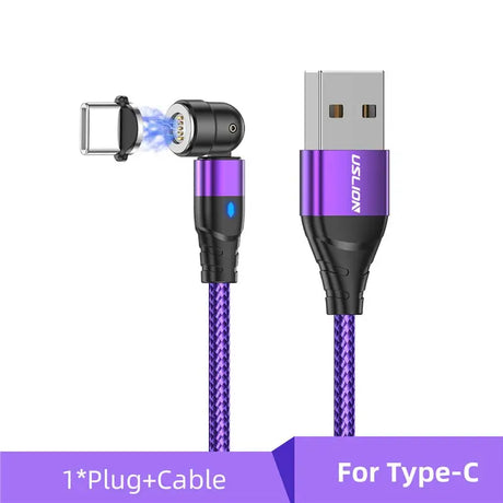 a close up of a purple cable with a light on it