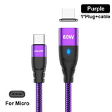 anker usb cable with purple braiding and black base