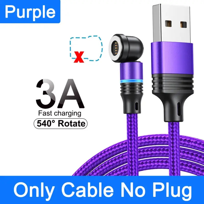 purple 3 in 1 charging cable with usb charger and lightning