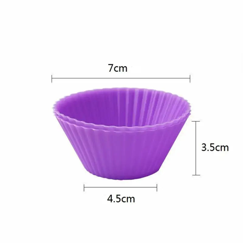 a close up of a purple cupcake liner with measurements