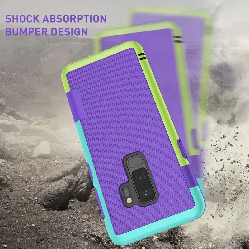 purple and blue case with green trims for the samsung s9