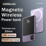 a close up of a purple phone with a power bank on it