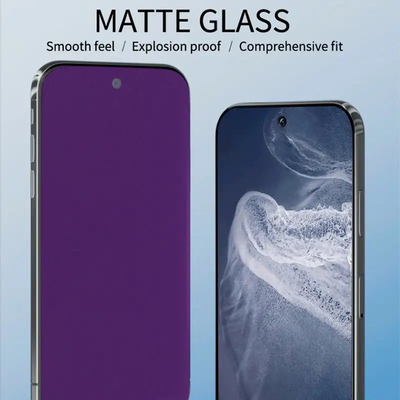 a close up of a purple samsung galaxy s9e with a glass screen