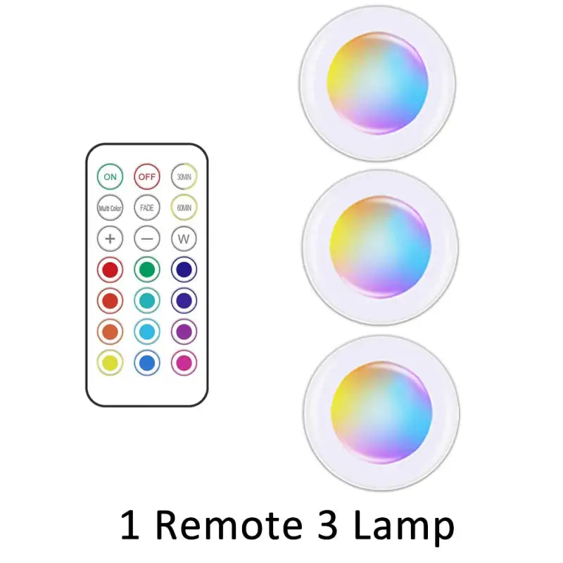 A close up of a remote control and three different colored lights