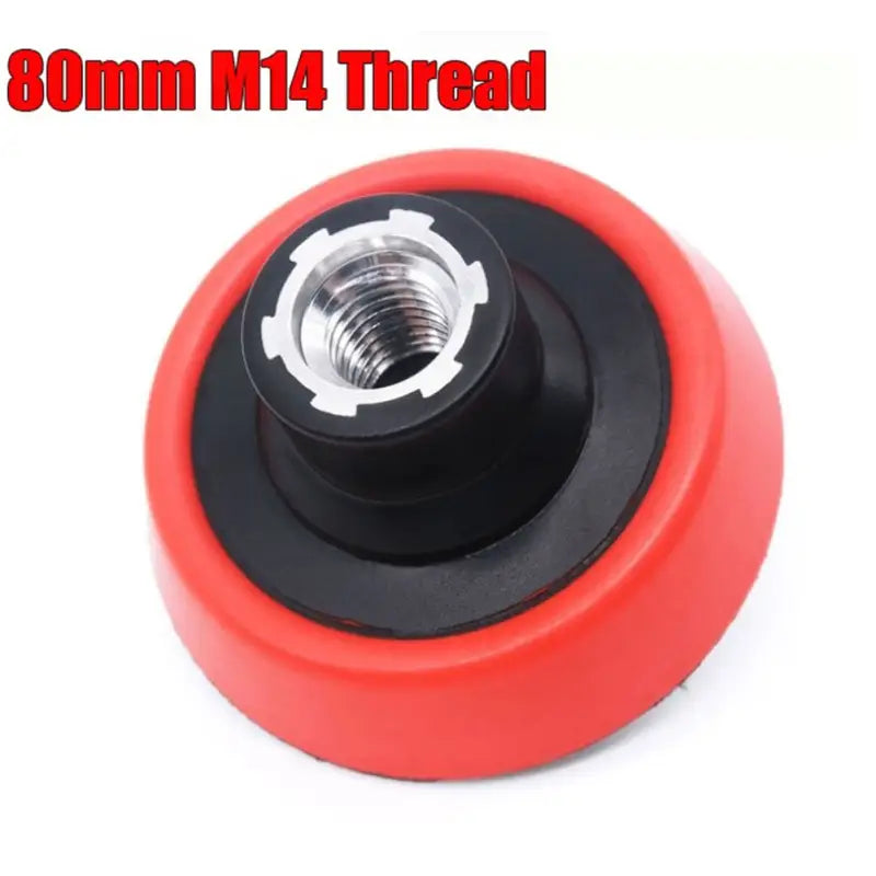a red wheel with a black nut on it