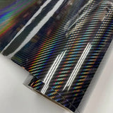 a roll of black and silver foil with a rainbow colored pattern