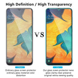 a close up of two samsung galaxy s10e phones with different screen protectors