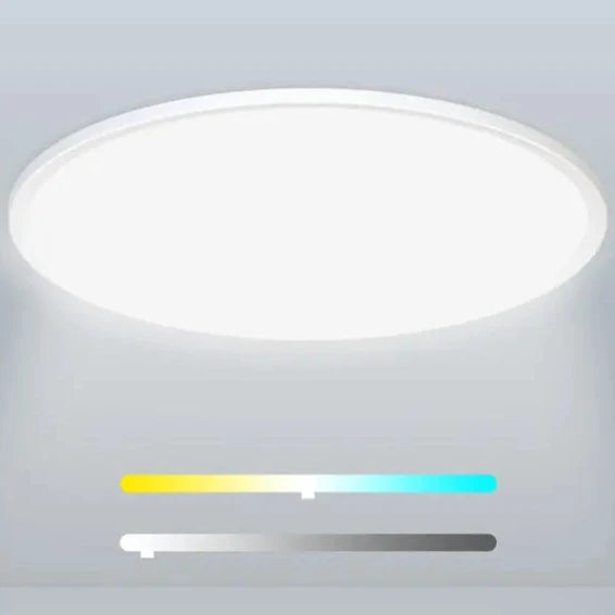 a close up of a smart ceiling light with a remote control