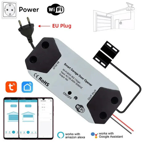 A close up of a smart phone connected to a power strip