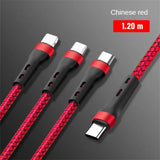 a close up of three red and black cables with a red cord