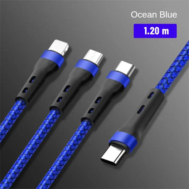 a close up of three blue cables connected to each other