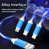 there are three cables connected to a blue and white device