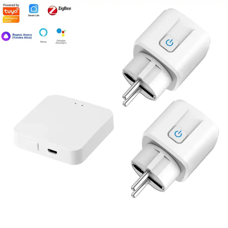 a close up of three plugs connected to a white device