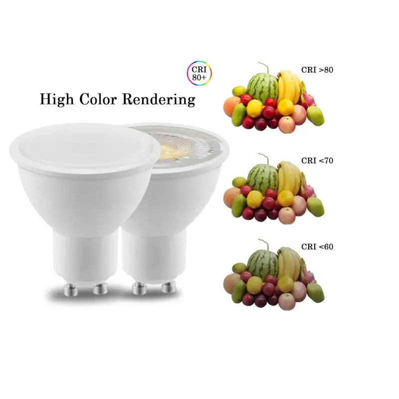 A close up of two light bulbs with different fruits on the side