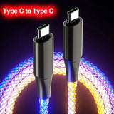 a close up of a type c to type c cable with a glowing braid