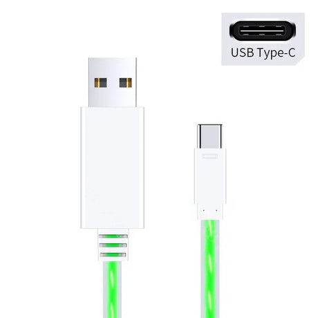 a close up of a usb type c cable with a green glow