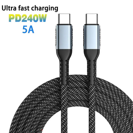 A close up of a usb cable with a black braid