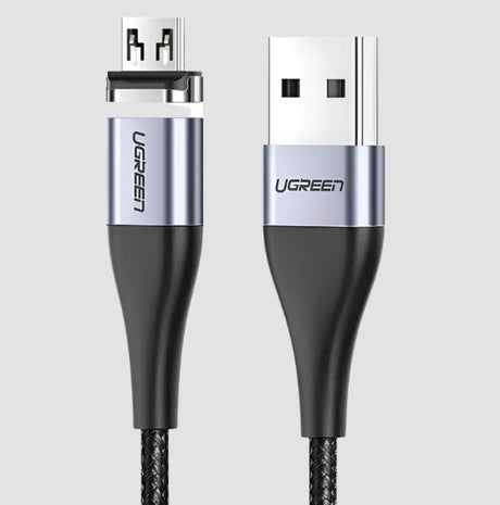 A close up of a usb cable with a black and silver cable