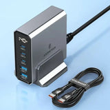 A close up of a usb cable connected to a power adapter