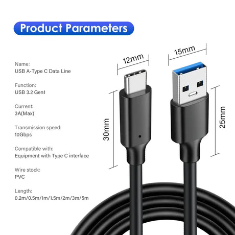 A close up of a usb cable with a description of the product