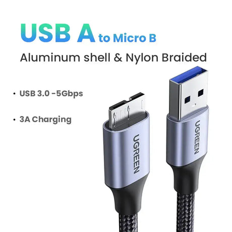 A close up of a usb cable with a micro b cable attached