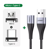 A close up of a usb cable with a micro type c cable