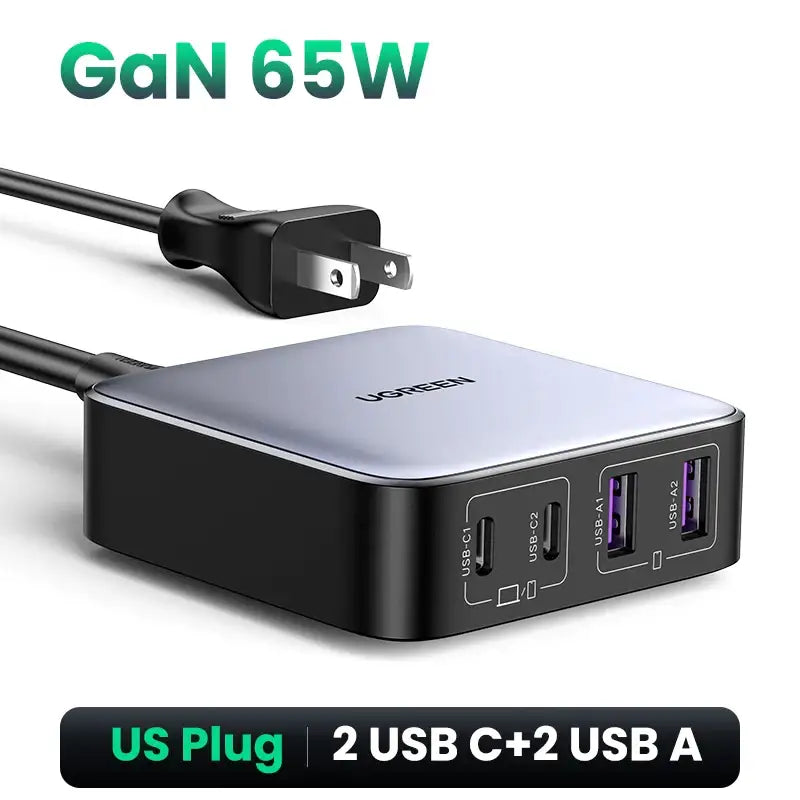 A close up of a usb charger with a cable connected to it
