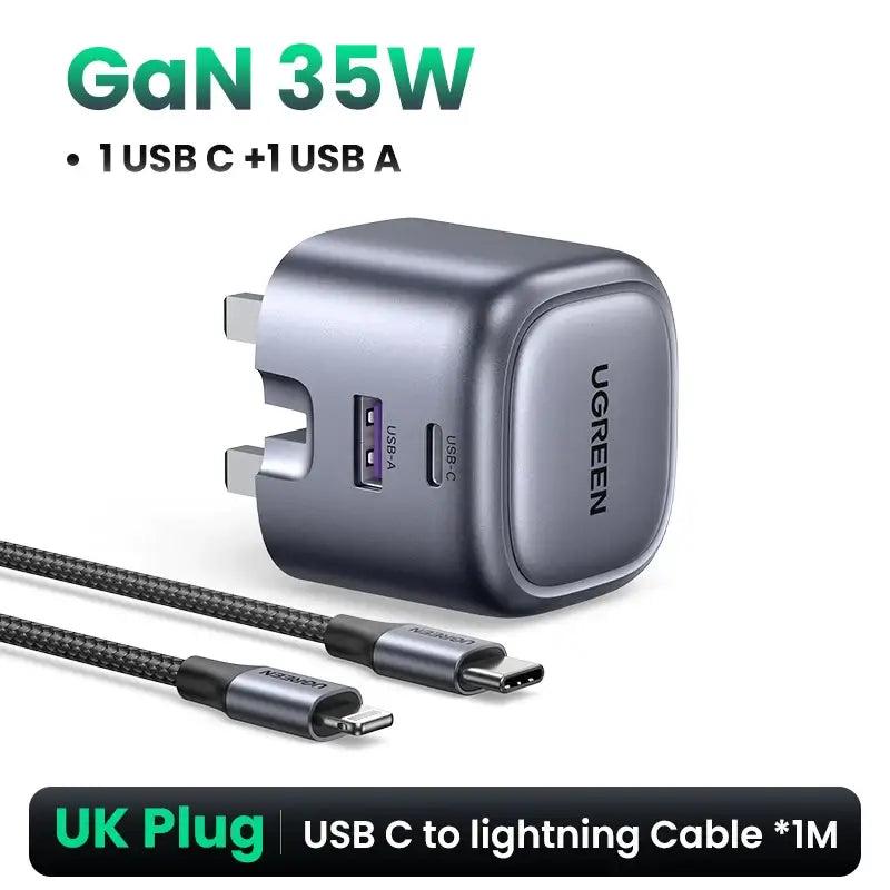 A close up of a usb charger with a cable connected to it