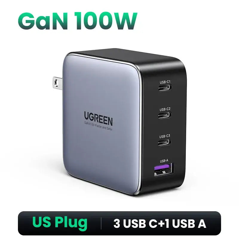 a close up of a usb charger with a green logo