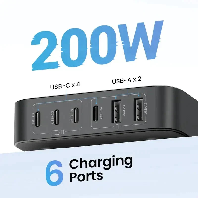 A close up of a usb charger with a number of ports