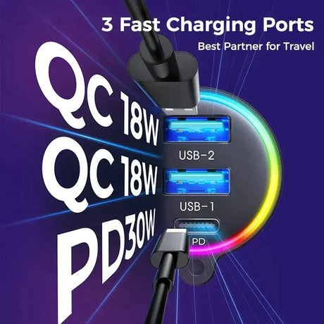 A close up of a usb charger with three different ports