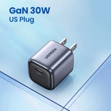 a close up of a usb charger with the words garn 30w on it