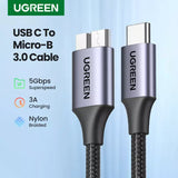 A close up of a usb to micro - b cable connected to a phone