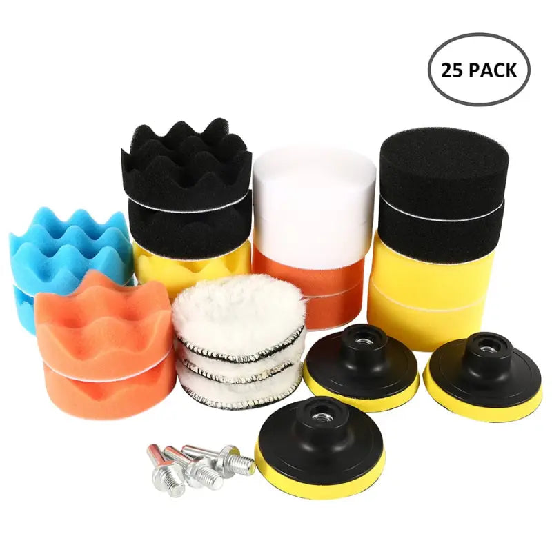 a set of cleaning supplies including a brush, sponge, sponge, sponge, and sponge