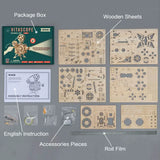 the contents of the wooden model kit