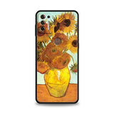 a yellow vase with sunflowers on a table phone case