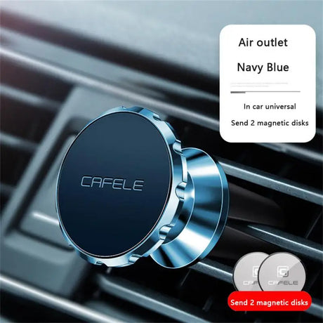 a close up of a car air vent with a blue logo