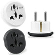 A close up of a white and black plug and a black and white plug