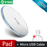 a white and blue wireless charger with a cable connected to it