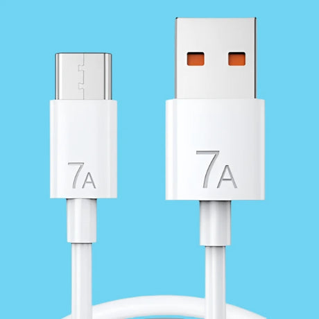 a close up of a white usb cable connected to a charger