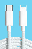 a close up of a white usb cable connected to a charger