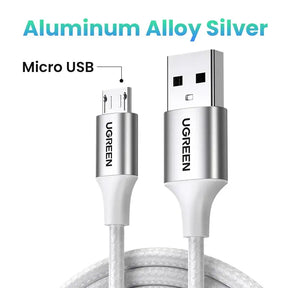 A close up of a white cable connected to a micro usb