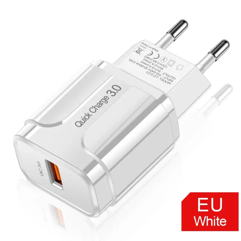 an image of a white usb charger with a red and white logo