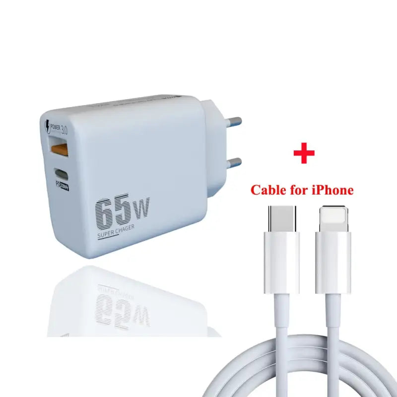 a close up of a white charger and a cable connected to a phone