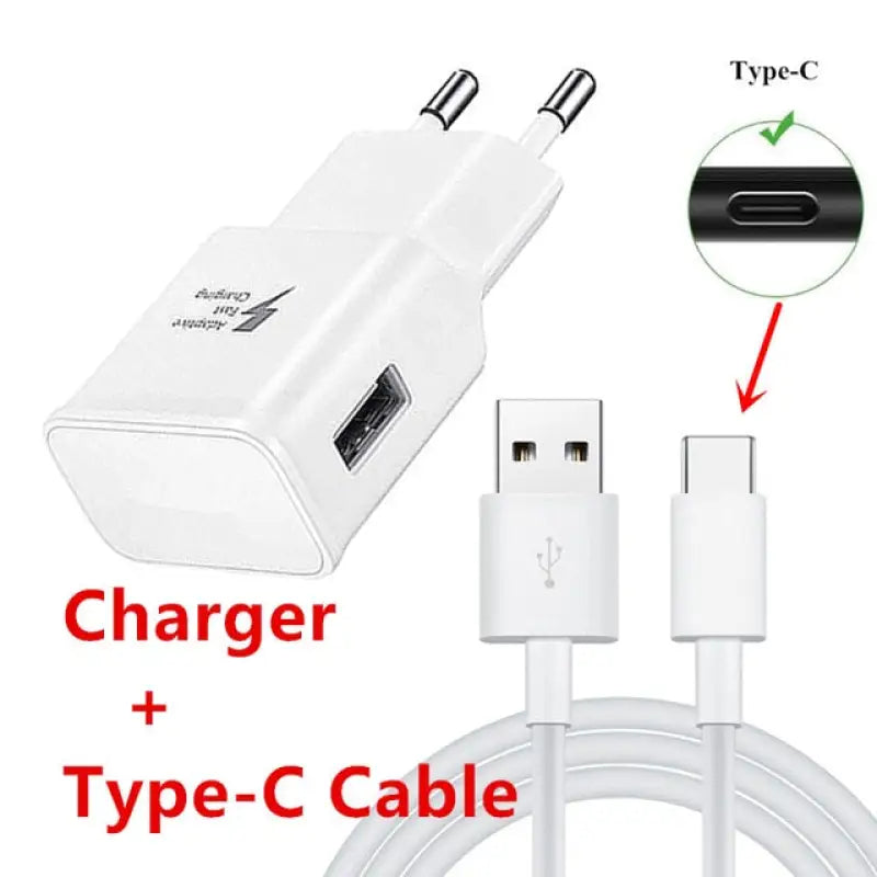 a close up of a white charger and a type c cable