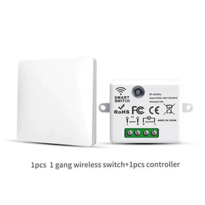 A close up of a white electronic device with a remote control