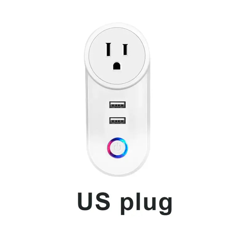 a close up of a white plug with a blue and red button