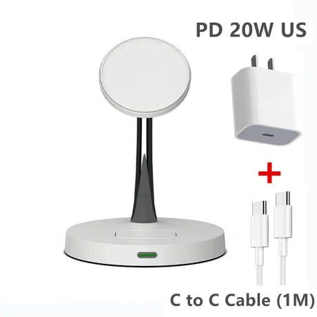 a close up of a white table with a charger and a usb cable